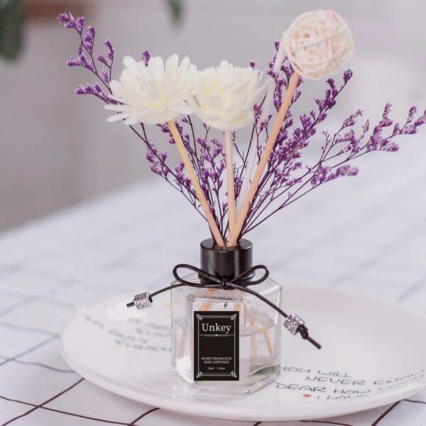 พร้อมส่ง ก้านไม้หอมปรับอากาศ น้ำมันหอมระเหย ดับกลิ่นห้องน้ำ ของขวัญ พร้อมกล่อง 50มล ดอกไม้แห้ง ก้านน้ำหอม น้ำหอมอโรม่า